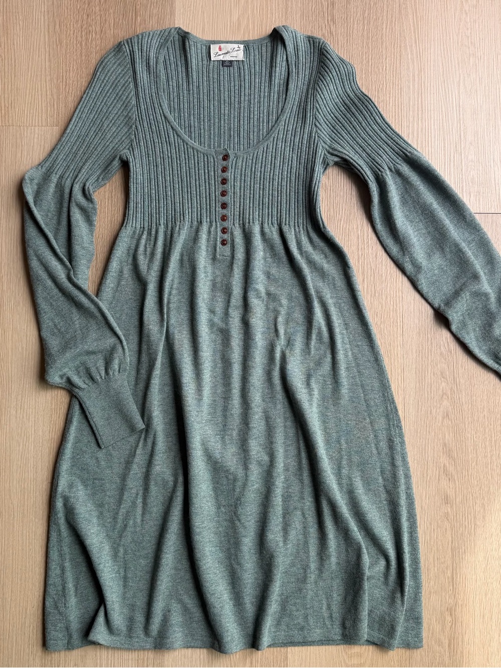 Laureate Lane Rib Knit Sweater Dress Gray XS Scoop Neck Button Front